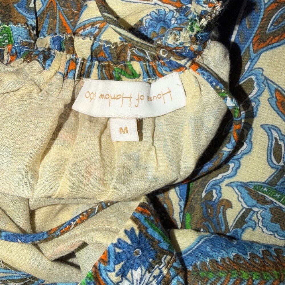House of Harlow 1960 Paisley Floral Tiered Maxi Dress Blue Orange Cream Womens M - Picture 3 of 5